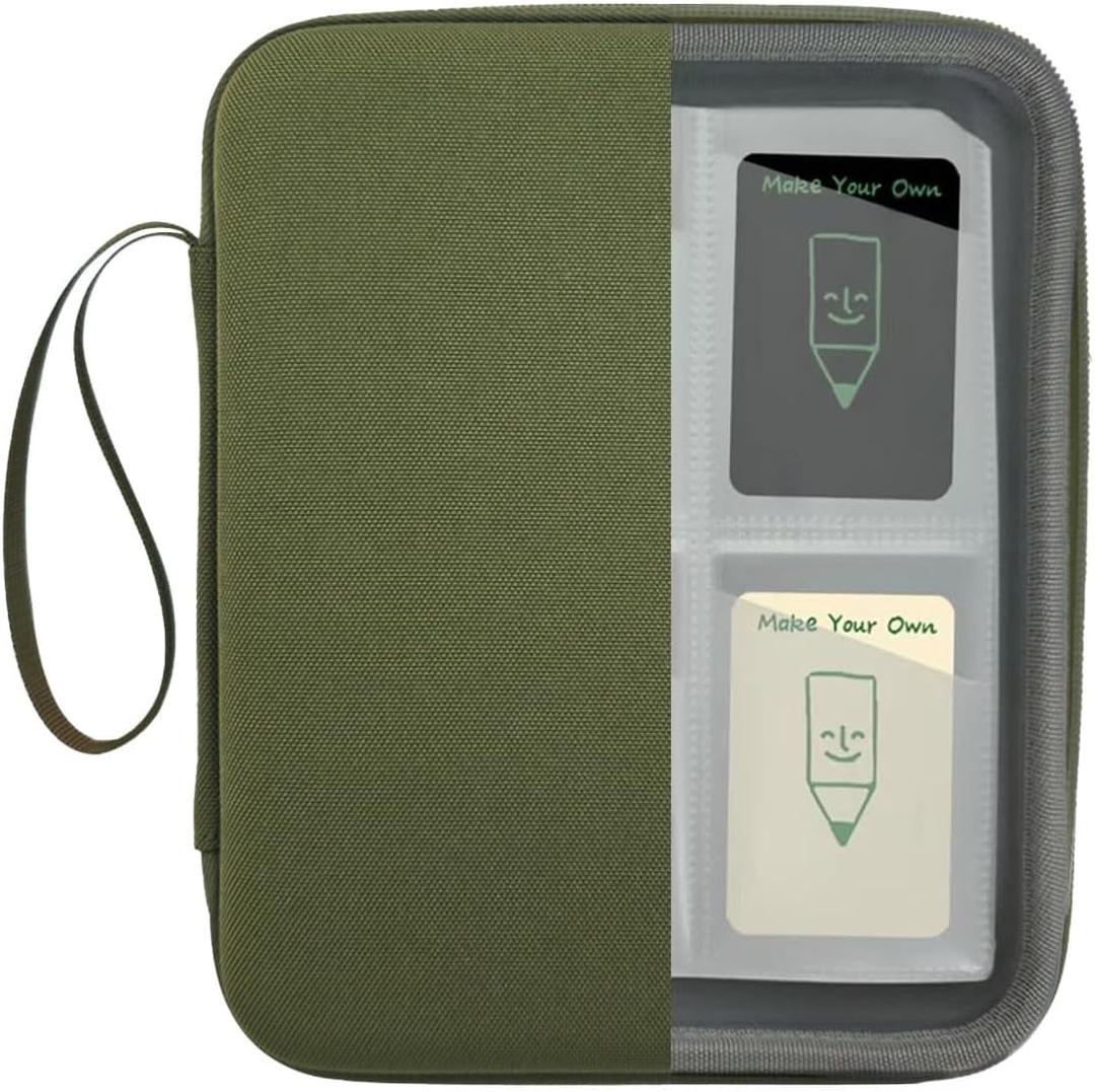 Card Case Holder for Yoto Cards Album Pouch Storage Organizer 120 Pockets, Large Capacity Portable Folder with 2 Zipper and Carry Strap, Yoto Card Binder with Sleeves for Travel (Army Green)