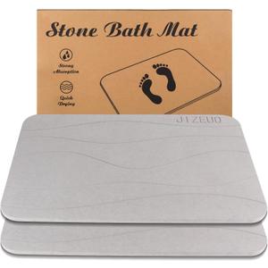 Stone Bath Mat Large, Diatomaceous Earth Shower Mat, Non-Slip Super Absorbent Quick Drying Bathroom Floor Mat, 2 Pack,23.62x15.35, Light Grey