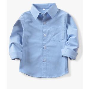 OCHENTA Little Big Boys' & Men's Long Sleeve Button Down Oxford Casual Dress Shirt 130 Sky Blue