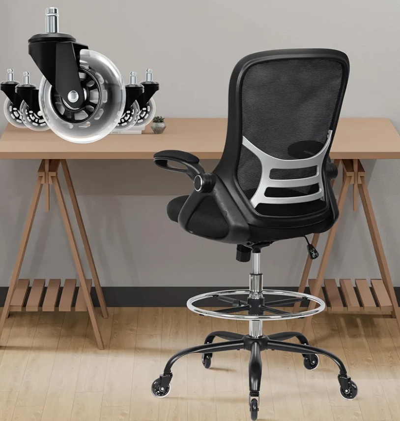 HYLONE Drafting Chair Adjustable, Tall Office Chair Lumbar Support Ergonomic Standing Desk Chair Heavy Duty Tall Drafting Stool for Artists with Footrest Home Office Drafting Stool