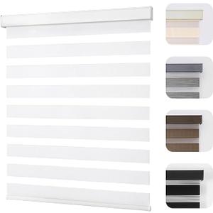 Joydeco Cordless Zebra Blinds for Windows, Dual Layer Light Control Window Blinds with Light-Proof Aluminum Cover, Free-Stop Roller Shades for Home & Office (White,43" W x 75" H)