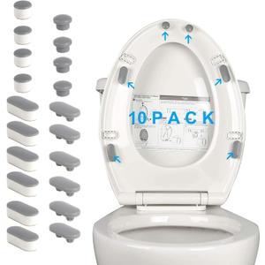 Hibbent 10 Pieces Toilet Seat Bumpers, Universal Buffer Toilet Lid Rubber Bumpers Each One with 2 Thickness TPE Pads(2 Heights) Strong Adhesive Bidet Bumpers Used for Home, Hotel, Hospital (Gray)