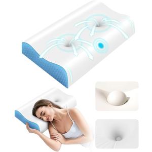 Cervical Pillow for Neck Pain Relief - Contour Pillow Memory Foam Pillows for Sleeping, Double Ear Relief Zones Neck Pillow, 6CM Enhanced Neck Support Cooling Bed Pillow for All Sleep Positions (Standard (Pack of 1), White Blue)
