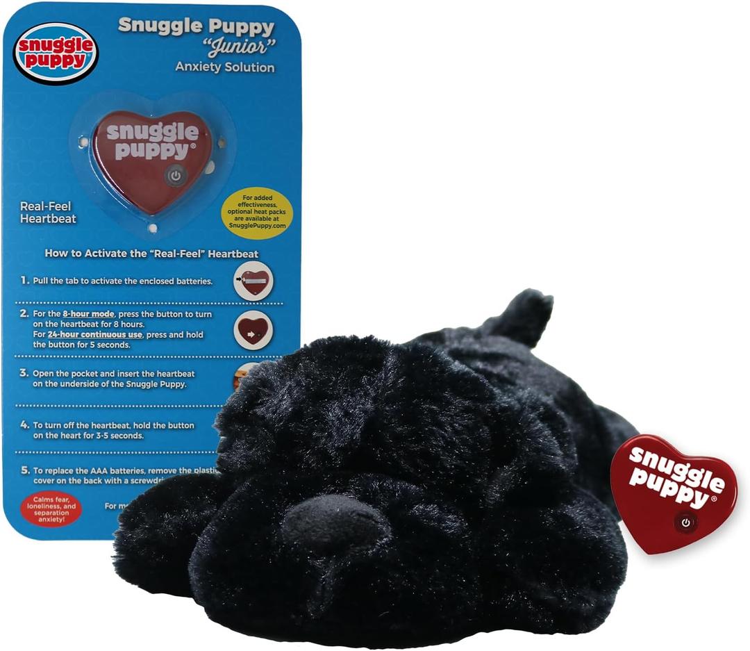 Original Snuggle Puppy Toys for Small Breeds - Heartbeat Puppy for Dogs - Pet Anxiety Relief and Calming Aid - Comfort Dog Toys for Behavioral Training (Black)