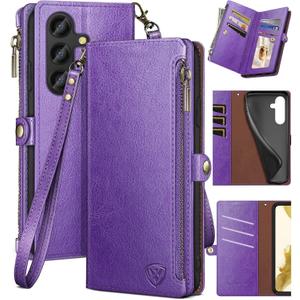 XcaseBar for Samsung Galaxy S24 Plus/S24+ Wallet case with Zipper Credit Card Holder RFID Blocking,Flip Folio Book PU Leather Shockproof Protective Cover Women Men for SamsungS24Plus Phone case Purple