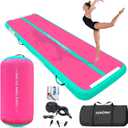 VOFiTNY Inflatable Gymnastics Air mat Tumbling Track with Air Barrel Octagon Mat with Pump for Home/Gym (Mat 10'Lx3.3'W Roller 3.3'Lx2'D, Pink/Mint+Roller)