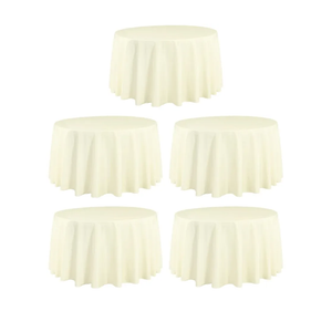 5 Pack 108 Inch Round Tablecloths Ivory - Great for 58 Inch Round Table Floor Length - Wrinkle Resistant Polyester Fabric Cloth for Wedding