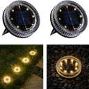 Glass Solar Pathway Lights with Wave Style, Modular-Design Waterproof In-Ground Light for Patio Pathway Lawn Yard Deck Walkway, Decorative Disk Lighting for Garden Bed, Warm White (2 Pack)
