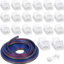 Zhengmy 20 Pack 4 Pin 10mm Solderless LED Strip Connector Transparent Track Lighting LED Pin Connectors with Wire Strip 16.4ft for 5050(4 Pin, 10 mm)