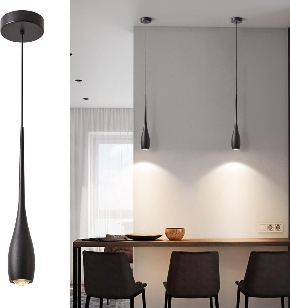 Black Pendant Light for Kitchen Island, LED Dimmable Pendant Light fixtures, Small Modern Industrial Hanging Pendant Light for Over Sink, Bar, Dining Room, Bedside1-Pack