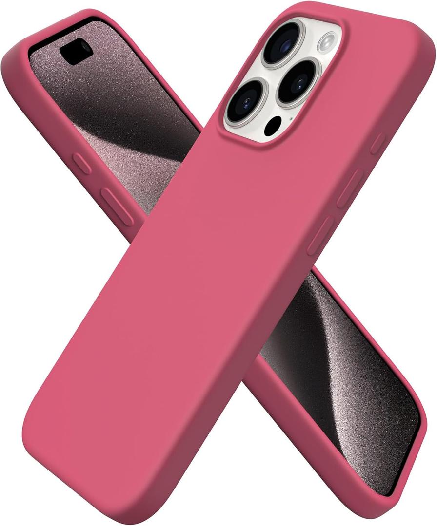 ORNARTO Compatible with iPhone 15 Pro Case 6.1", Liquid Silicone 3 Layers Full Covered Soft Gel Rubber Cover, Shockproof Protective Slim Phone Case with Anti-Scratch Microfiber Lining-Desert Rose