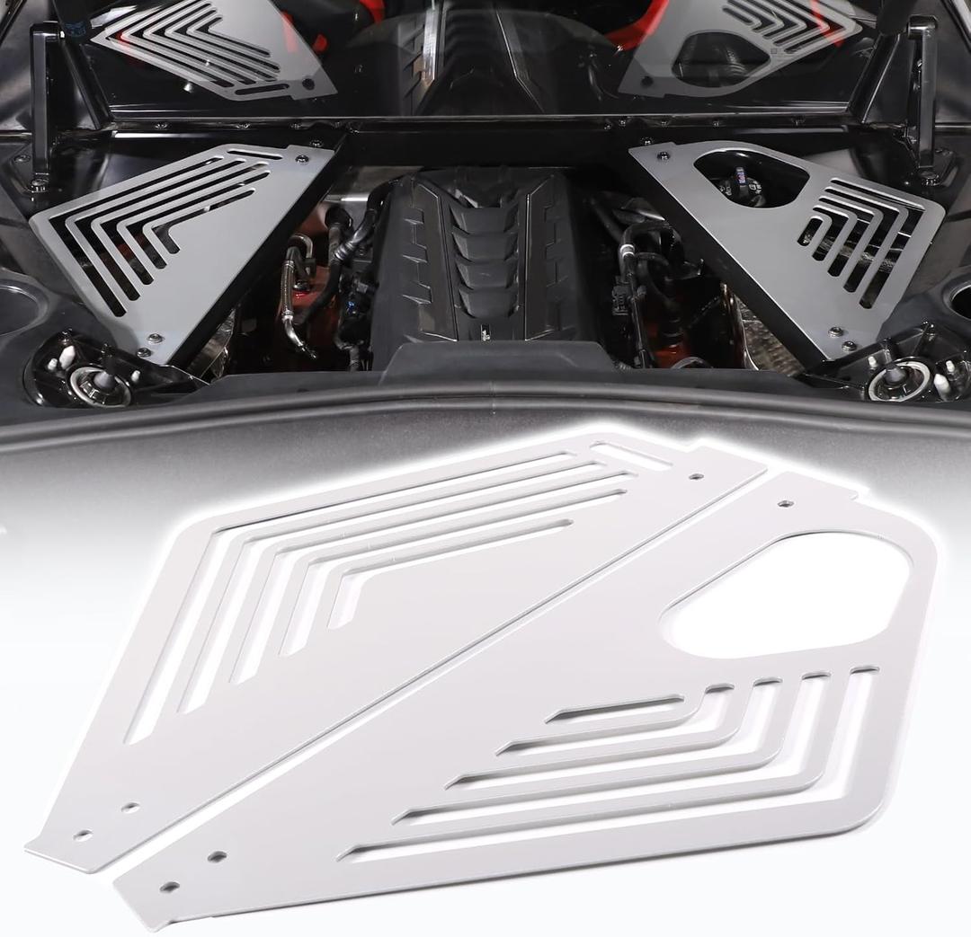 Engine Bay Panel Cover Compatible with Chevrolet Corvette C8 2020-2023, Aluminum Alloy Rear Engine Covers Left Right Engine Case Guards Protector Splash Shield, C8 Accessories 2PCS (Silver)
