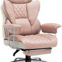 COMHOMA Big and Tall Office Chair, High Back Leather Gaming Chair with Footrest, Executive Ergonomic Office Chairs with Pocket Spring Lumbar Support and with Outward Fixed Soft Armrests