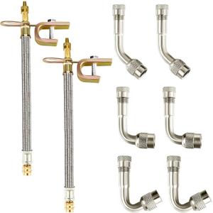 8 Pcs Valve Stem Extension Include 2 Pcs 7.1 Inch Braided Dual Tire Valve Extenders 6 Pcs 45 90 135 Degree Brass Valve Stem Extender for Dual Wheels Passenger Cars RV Bicycle Trailer(7.1 Inches)
