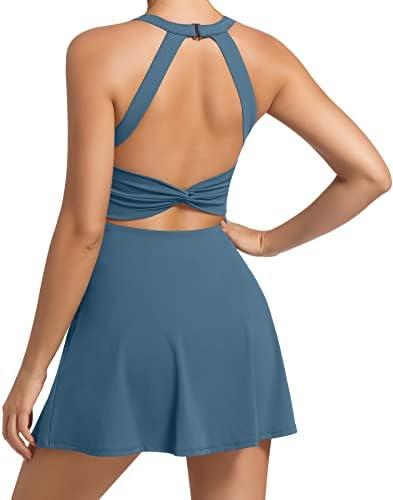 Womens Workout Tennis Dress with Built in Shorts and Bra Athletic Golf Activewear for Exercise Blue Large : Clothing, Shoes & Jewelry