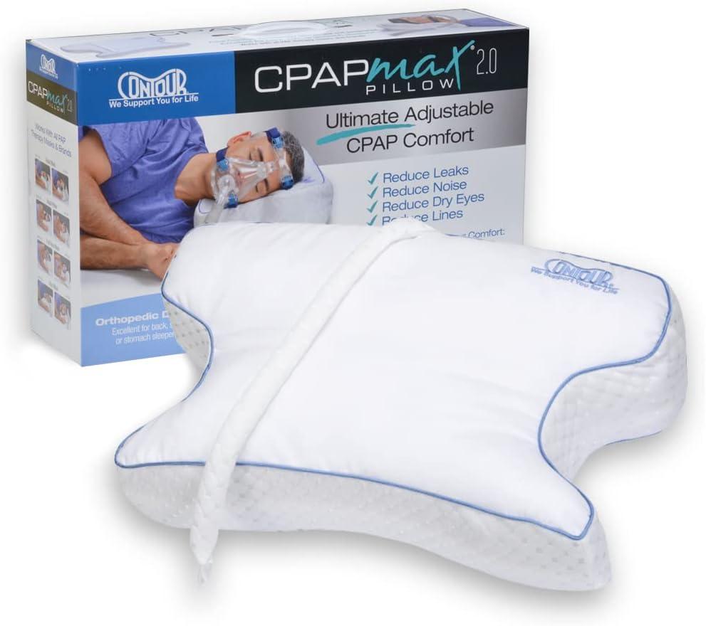 Contour CPAPMax 2-in-1 Cooling Plush CPAP Comfort Pillow - Reduce Air Leaks, Hose Tangles, Mask Discomfort & Adjust Thickness, for Side, Stomach, Back Sleepers, All Masks - Works 1st Night (Original, Pillow Only)
