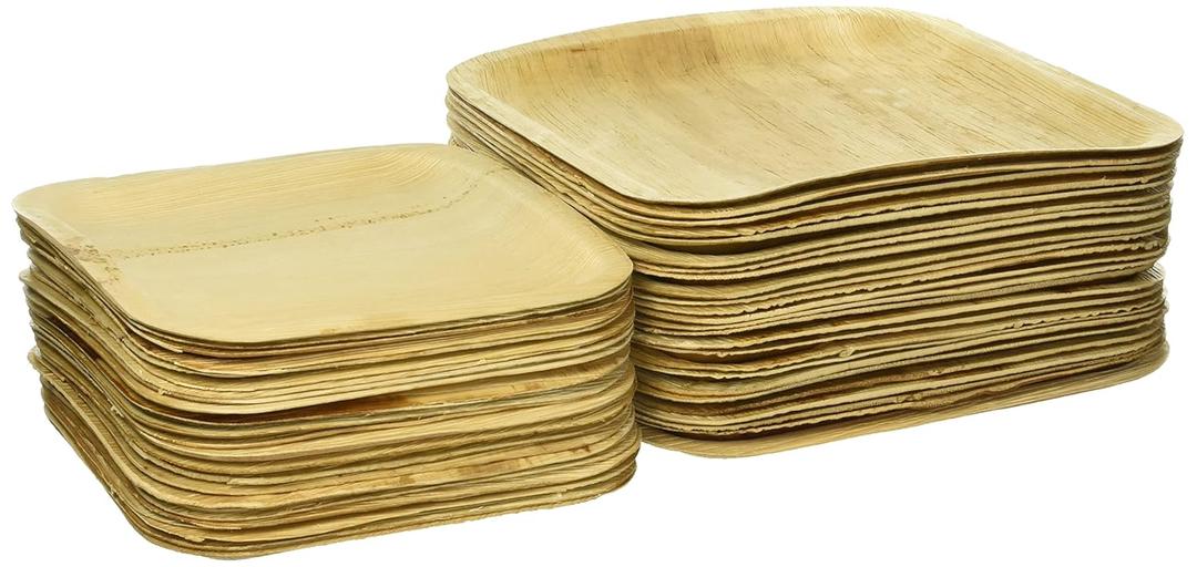 Palm Leaf Plates Disposable Bamboo Earth-Friendly Compostable Palm Plates. 10 Inch,8 Inch Inch Party Pack. 25 of Each Size. Biodegradable. (PalmPack25CT Square 10 and 25Ct- 8inch) (large)