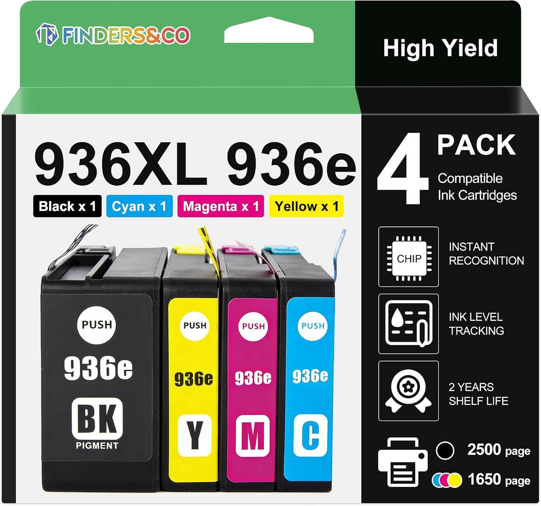 F FINDERS&CO 936e 936XL Ink Cartridges with Chip High Yield Compatible HP Officejet pro 9125e 9120e 9135e 9128e 9130e 9130b 9730e 9110b 9122e Printer (BK/C/M/Y)