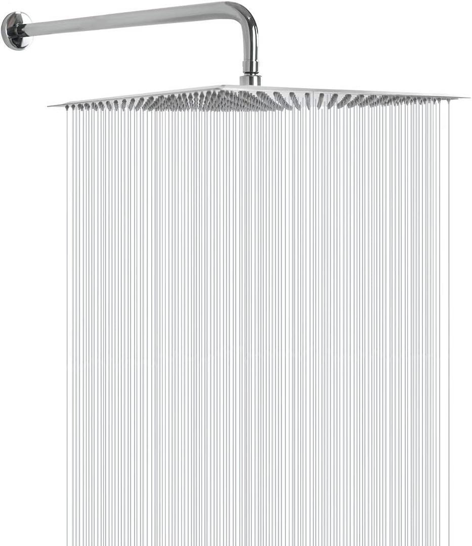 NearMoon Square Rain Shower Head With Extension Arm, Large Stainless Steel Rainfall Shower-Waterfall Full Body Coverage (16 Inch, Chrome)