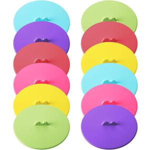 Hoolerry 12 Sets Silicone Cup Covers Multicolored Silicone Cup Lids Mug Cover Outdoor for Hot Drinks, Tea, Coffee, 6 Colors(Round,Bright Color)