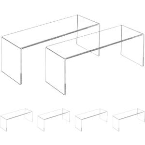 4 Pack Large Acrylic Risers Display Stands, Perfume Organizer Stand, Clear Acrylic Shelf for Show Decor Display, Toys, Cupcake and More(12.4 x 4 x 4.6 inches)