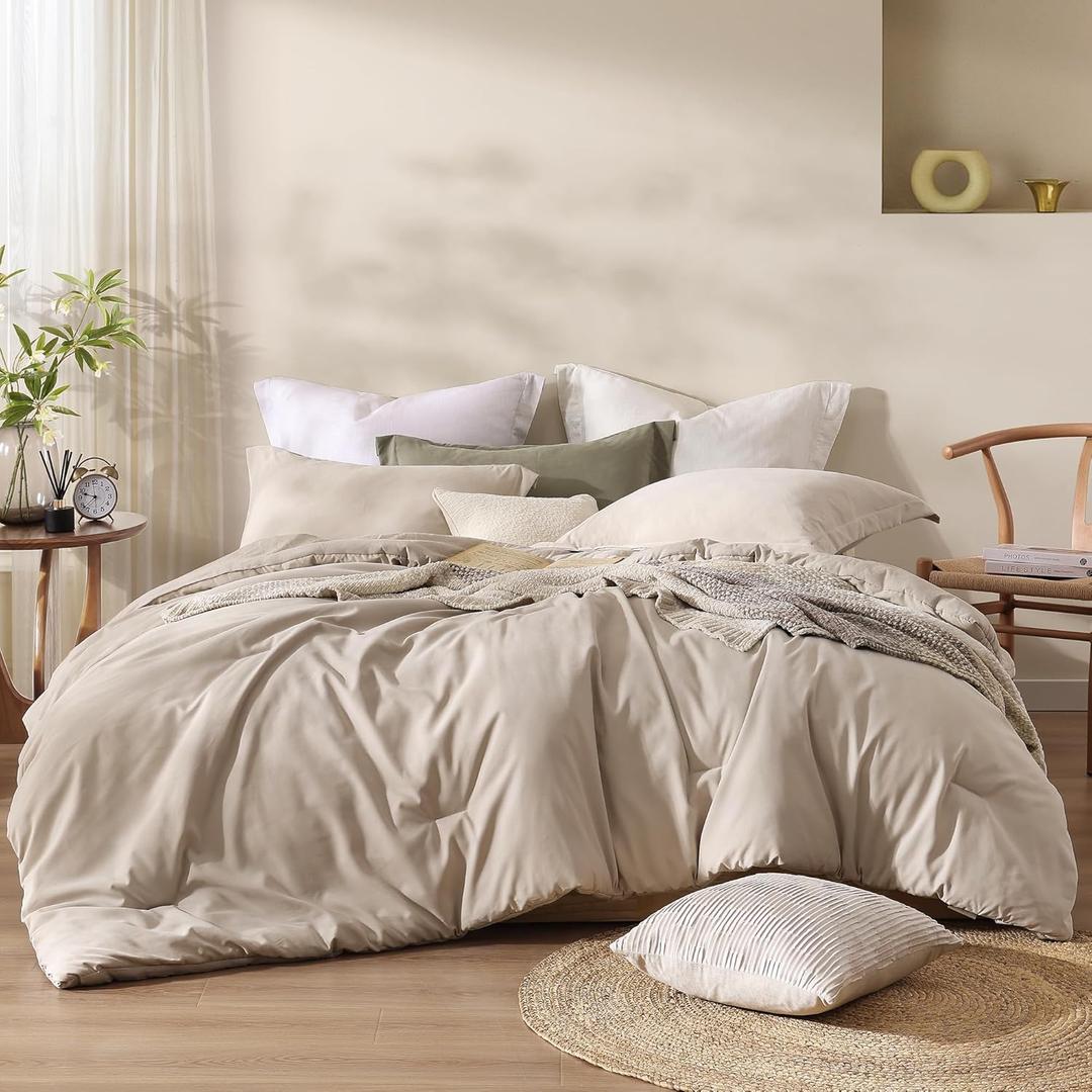 Beige Boho King Comforter Set, 3 Piece Lightweight Comforter King Size, Premium Farmhouse Bedding Set(Beige,102"*90")