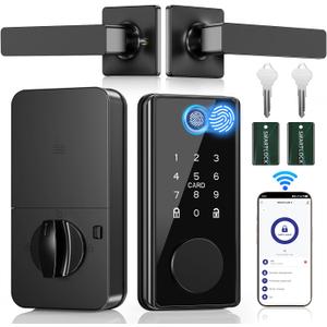 WiFi Fingerprint Smart Lock for Front Door - Keyless Entry Door Lock with Handle Set | No Bridge Required Electronic Digital Keypad Deadbolt with APP Control,Auto-Lock,USB-C Charging Port