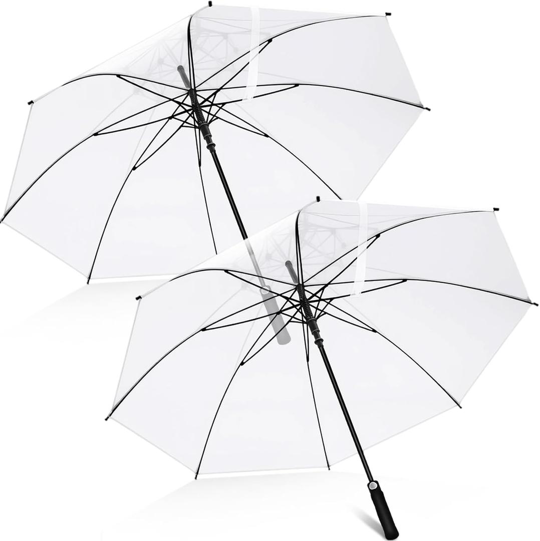 Jexine Extra Large Clear Golf Umbrella 60 Inch Oversized Automatic Open Stick Umbrella Transparent Waterproof for Adult Men Women Outdoor Sport Golf Play Weddings