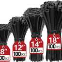 Zip Ties Assorted Sizes(8", 12", 14", 18")- 400 Pack, Zip Ties Heavy Duty with 120 lb Tensile Strength, Black Cable Ties, Wire ties, Paloka