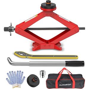 Car Jack Kit 2.5 Ton Floor Jack for Sedan SUV MPV, Tire Changing Kit Compatible with Various Circular Jack Pads (Red)