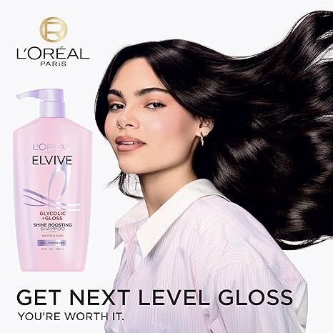 L'Oreal Paris Elvive Glycolic + Gloss Shine Boosting Shampoo and Conditioner Set, Cleanses and Smooths Dull, Porous Hair Into High-Shine, Glossy Hair, 1 Kit