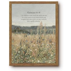 Vintage Christian Wall Art Wildflower Meadow Bible Verse Prints 16x24 Inch | Scripture Scenery Pictures Wall Decor, Rustic Inspirational Scripture Painting, Faith Based Gifts for Prayer Room, Office