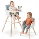 Mallify 3-in-1 Wooden High Chair, Convertible High Chairs for Babies and Toddlers, Baby Highchair with Adjustable Legs & Dishwasher-Safe Tray, Sleek Hardwood & Premium PU Cushion, Blue
