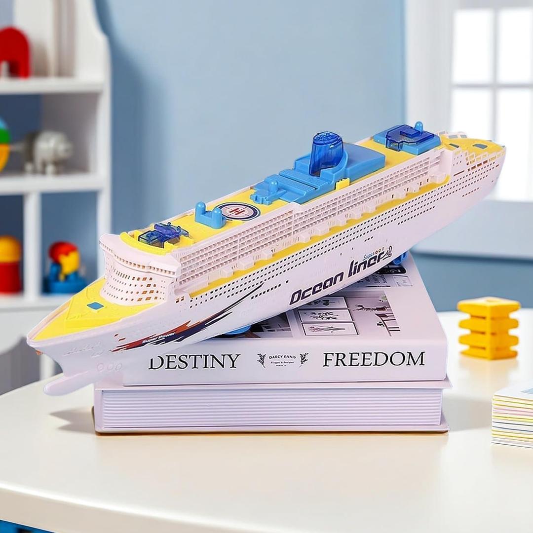 19'' Large Cruise Ship Toys for Kids Ages 3-5, Auto-Cruise Ship Toy with Flashing LED Lights & music, Omnidirectional Wheels Electric Boat Toys for Toddlers Ages 1-6, Birthday Childrens Day Gift