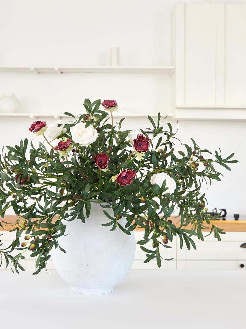 MISSPIN Artificial Flowers with Greenery Stems Faux Plants Indoor Branches for Tall Vase Ultra-Realistic, 12 Pcs Wedding Centerpieces, Home Decor & DIY Bouquets (2024-olive)