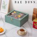 Rae Dunn Tea Bag Organizer - Tea Box Divided Storage Container Box with Hinge Lid for Kitchen Cabinet, Countertop, Pantry, Hold Coffee Pods, Seasoning Packets, Condiments, Sage