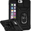 Case for iPhone SE 2022/iPhone SE 3 2022/SE 2020/iPhone 7/8/iPhone 6/6S Case with Slide Camera Cover, Built-in 360 Rotate Ring Kickstand Magnetic Shockproof Phone Cover for iPhone 8 Black