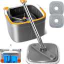 KZKR Spin Mop and Bucket Set with 2 Replaceable Microfiber Mop Pads with Self Separation Dirty and Clean Water System, Self Wringing 360° Rotating Square Mop Head for Hardwood Tile Marble Floors