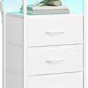 SONGMICS BELLAH Collection - Nightstand with Charging Station and App-Controlled Adjustable LED Lights, Bed Side Table, 3 Drawer and 1 Open Shelf, Bedroom, Cloud White and Snow White ULGS303WH01S