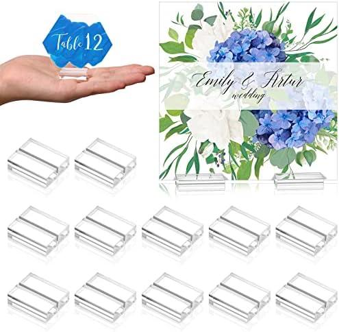 Yalikop Acrylic Place Card Holders 1.2 Inch Name Card Holder Stands Clear Table Number Stands Wedding Sign Holders Display Stand for Table Wedding Photos Office Menu Meeting(12 Pieces)