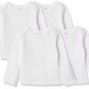 Hanes baby girls Ultimate Flexy 4 Pack Long Sleeve Crew Tees T Shirt Set, Diamond White, 0-6 Months US