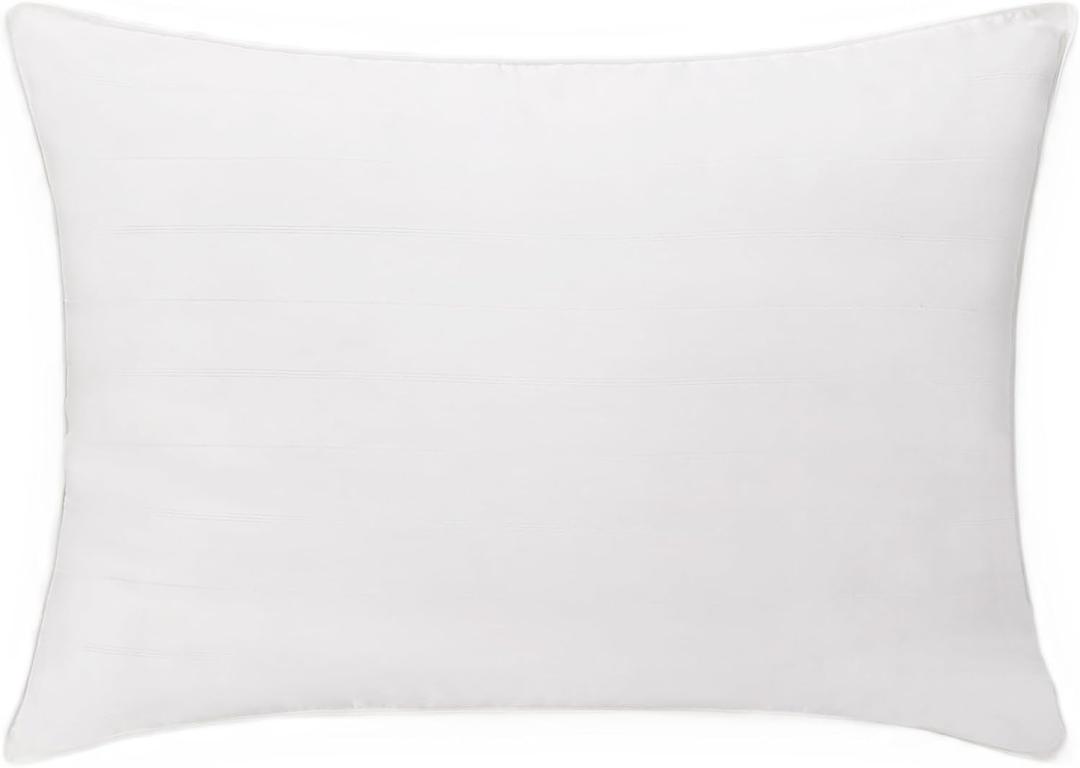 Calvin Klein Almost Down Bed Pillow, 100% Cotton Woven Stripe Cover, Firm Support Standard/Queen Bed Pillow, 20 in x 28 in, White