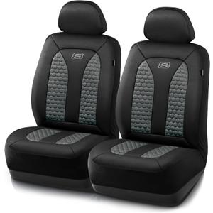 Skechers Memory Foam Car Seat Covers, Hexcomb Breathable Thick Seat Covers Two Front Seat Covers, Airbag Compatible, Automotive Comfort & Protection for Most Cars,Van,Trucks, SUVs (Grey)