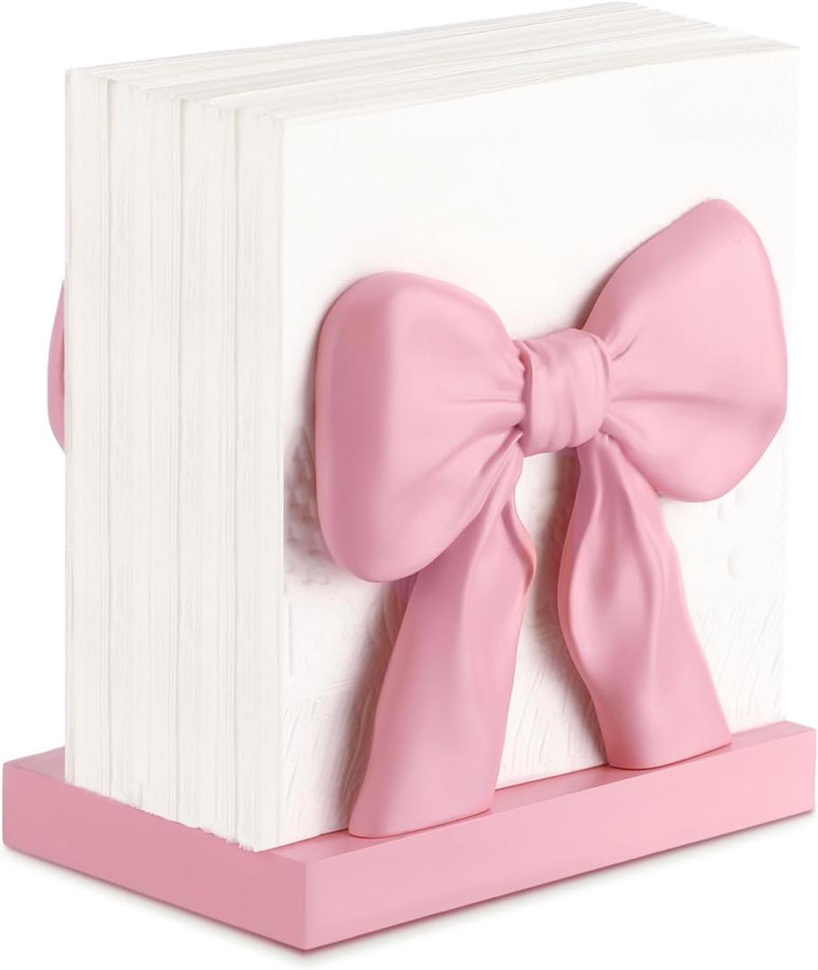 Chunful Pink Bow Napkin Holder Cute Pink Kitchen Decor Napkin Paper Towel Holder Storage for Home Kitchen Dining Room Valentines Gift Table Countertop Coquette Picnic Tissue Dispenser
