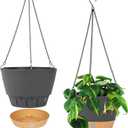QCQHDU 8 inch Hanging Planters for Indoor Plants, 2 Pack Self Watering Pots with Drainage Holes & Removable Tray, Outdoor Hanging Baskets (Dark Grey)