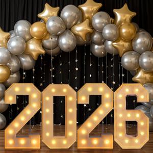 4 ft Marquee Light up Number 2026, Graduation Decorations Class of 2026, Giant LED Letters Signs with Warm Lights, Freestanding Number Decor for Wedding, Birthday, Anniversary Party