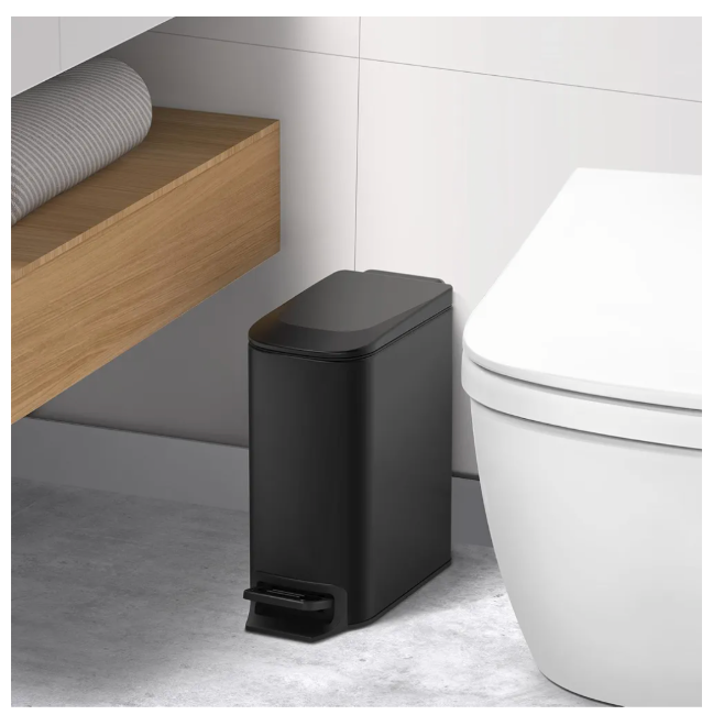 TIPGO Slim Bathroom Trash Can with Lid Soft Close, Step Pedal, 6 Liter / 1.6 Gallon Stainless Steel Trash Bin, Small Garbage Cans for Bedroom, Office, Kitchen (Matte Black