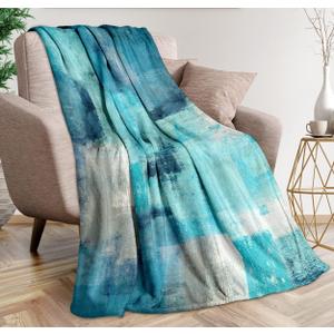 Teal Grey Throw Blanket Turquoise Abstract Art Ultra-Soft Cozy Fleece Blankets Lightweight Modern Flannel Blanket for Couch Sofa Bedding Home Decor (Turquoise Gray, 60" L x 50" W)