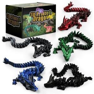 Impossmaker 5PCS Dark Series 12" 3D Printed Dragon Set – Articulated Crystal Dragons, Cool Desk Toys for Adults & Teens, Unique 3D Printed Animals, Gothic Fantasy Decor, Novelty Gift for Men & Boys
