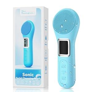 WOVAZUS Facial Cleansing Brush, IPX7 Waterproof Rechargeable Silicone Face Scrubber, 5 Cleansing Modes Face Brush for Face Exfoliator, Exfoliating and Massaging Face Scrubber Exfoliator -Sky Blue
